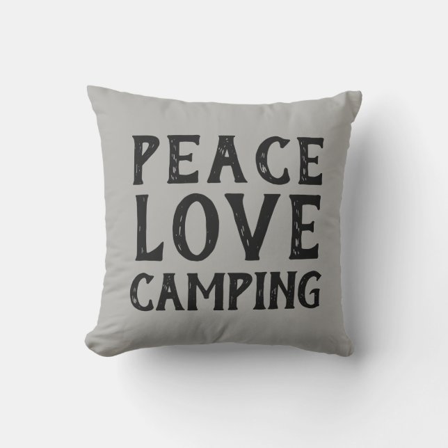 PEACE LOVE CAMPING typografie | buitenkussen (Voorkant)