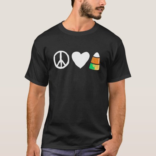 Peace Love Candy Corn Funny Halloween T-Shirt (Voorkant)