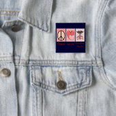 Peace Love Cardiale Nurse Vierkante Button 5,1 Cm (In situ)