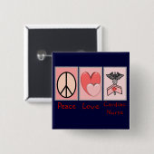 Peace Love Cardiale Nurse Vierkante Button 5,1 Cm (Voorkant /achterkant)