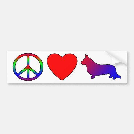Peace Love Cardigan Welsh Corgis Bumpersticker (Voorkant)
