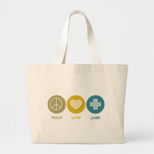 Peace Love Care Grote Tote Bag (Voorkant)