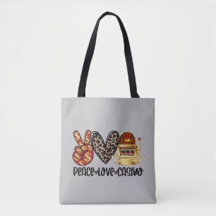 Peace Love Casino over Grey Tote Bag