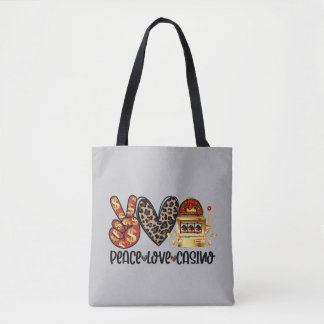 Peace Love Casino over Grey Tote Bag