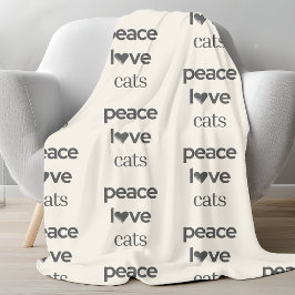 Peace Love Cats | Cream Cat Lover Modern Graphic Fleece Deken