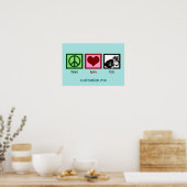 Peace Love Cats Cute Blauwgroen Poster (Keuken)
