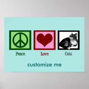 Peace Love Cats Cute Blauwgroen Poster