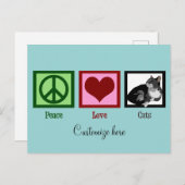 Peace Love Cats Cute Custom Blauwgroen Briefkaart (Voorkant / Achterkant)