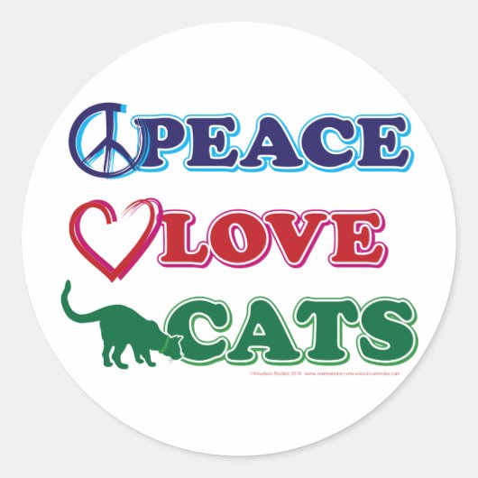 Peace-Love-Cats Ronde Sticker (Voorkant)