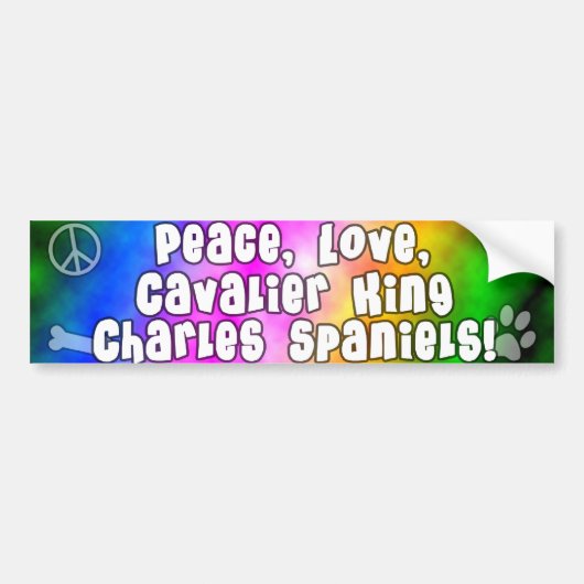 Peace Love Cavalier King Charles Bumpersticker (Voorkant)