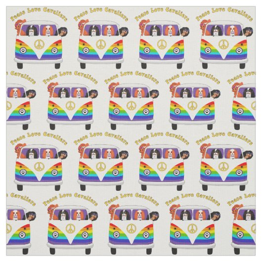 Peace Love Cavaliers King Charles Spaniel Fabric Stof (Swatch)