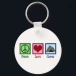 Peace Love Caves Sleutelhanger<br><div class="desc">Peace Love Caves. Een cool cadeau voor een mijnwerker of spelunker die van spelunking houdt. Een vredesteken,  hart en grot.</div>