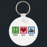 Peace Love Caves Sleutelhanger<br><div class="desc">Peace Love Caves. Een cool cadeau voor een mijnwerker of spelunker die van spelunking houdt. Een vredesteken,  hart en grot.</div>