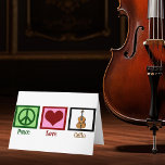 Peace Love Cello Feestdagen Kaart<br><div class="desc">Een mooi kerstcadeau voor de grote cellist in je leven. Dit ontwerp van Peace Love Cello is voorzien van een schattig vredesteken,  hart,  en het muziekinstrument,  de cello. Een groot geschenk voor een lid van het koordkwartet of orkestleider.</div>