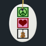 Peace Love Cello Keramisch Ornament<br><div class="desc">Een prachtig kerstcadeau voor de grote cellist in je leven. Dit ontwerp van Peace Love Cello bevat een schattig vredesteken,  hart en het muziekinstrument,  de cello. Een groot geschenk voor een lid van het koordkwartet of een orkestleider van het orkest.</div>
