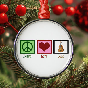 Peace Love Cello Metalen Ornament