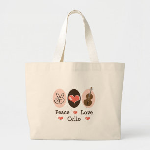 Peace Love Cello Music Bag Grote Tote Bag