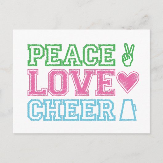 peace.love.cheer briefkaart (Voorkant)