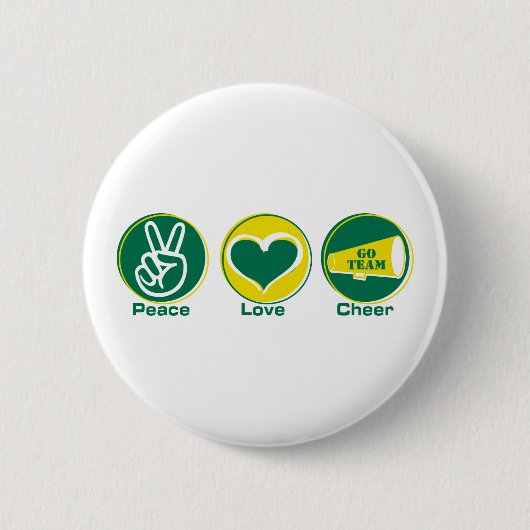 Peace Love Cheer Green/Yellow Ronde Button 5,7 Cm (Voorkant)