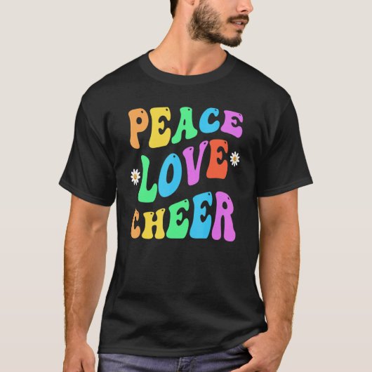 PEACE LOVE CHEER Retro Cheerleader Groovy Terug na T-shirt (Voorkant)