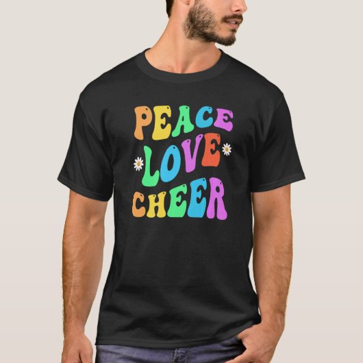 PEACE LOVE CHEER Retro Cheerleader Groovy Terug na T-shirt (Voorkant)