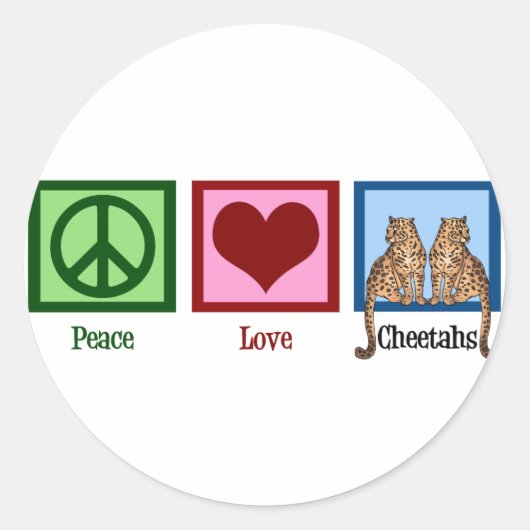 Peace Love Cheetahs Ronde Sticker (Voorkant)