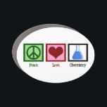 Peace Love Chemistry Automagneet<br><div class="desc">Als je wetenschapper bent of een geeky cadeau nodig hebt voor de chemieleraar in je leven,  dan kenmerkt dit schattige ontwerp een vredesteken,  hart en chemicaliën in een bekerglas. Een cool groot cadeau.</div>