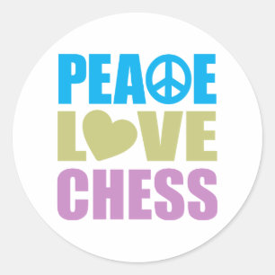 Peace Love Chess Ronde Sticker