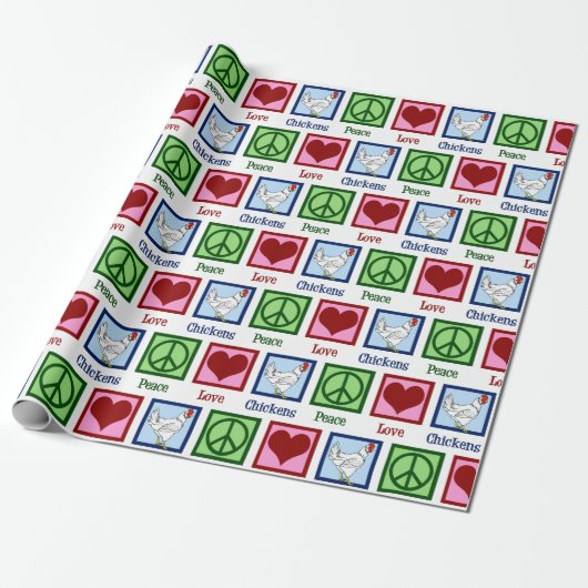 Peace Love Chickens Cute Chicken Kerstmis Cadeaupapier (Uitgerold)
