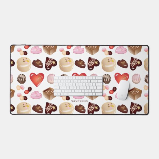 Peace Love Chocolade Snoep Hart Patroon Bureaumat (Keyboard & Muis)