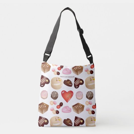 Peace Love Chocolade Snoep Hart Patroon Crossbody Tas (Voorkant)