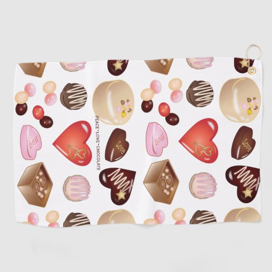 Peace Love Chocolate Heart Print Golfhanddoek (Horizontaal)