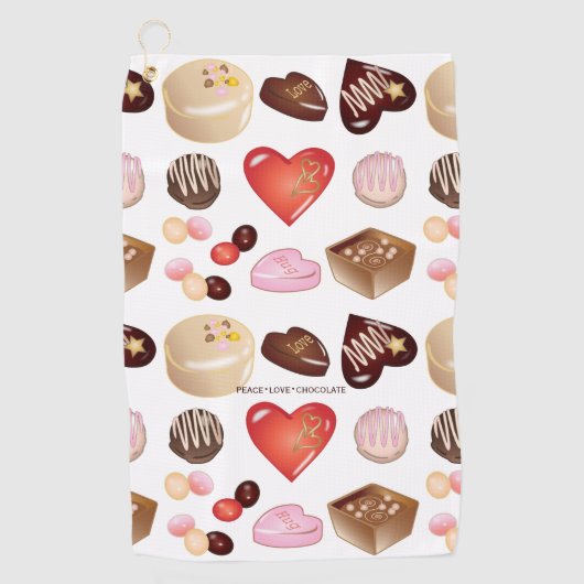 Peace Love Chocolate Heart Print Golfhanddoek (Voorkant)