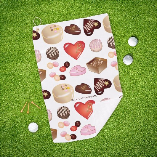 Peace Love Chocolate Heart Print Golfhanddoek