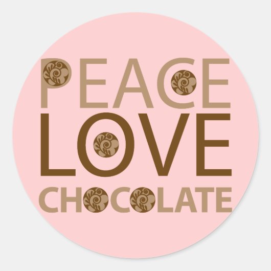 Peace Love Chocolate Ronde Sticker (Voorkant)