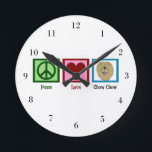 Peace Love Chow Chow Ronde Klok<br><div class="desc">Een schattige chow-klok met een vredesteken,  hart en een  chow-hond.</div>