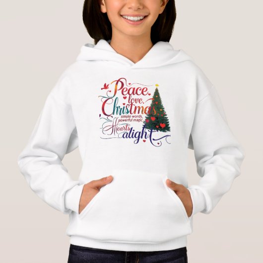 Peace Love Christmas Kids Pullover Hoodie (Voorkant)