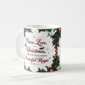 Peace Love Christmas Tweekleurige Mok  (Voorkant links)
