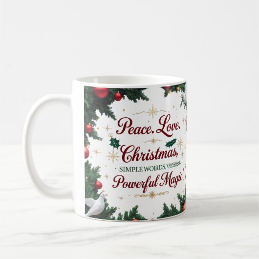 Peace Love Christmas Tweekleurige Mok  (Links)