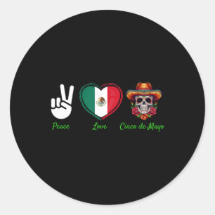 Peace Love Cinco de Mayo Mexicaans Kostuum Ronde Sticker