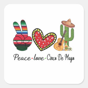 Peace Love Cinco De Mayo Vierkante Sticker