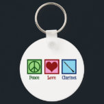 Peace Love Clarinet Sleutelhanger<br><div class="desc">Peace Love Clarinet gift. Een leuke sleutelhanger van klarinet speler voor orkest of band met een  vredesteken,  hart en het instrument.</div>