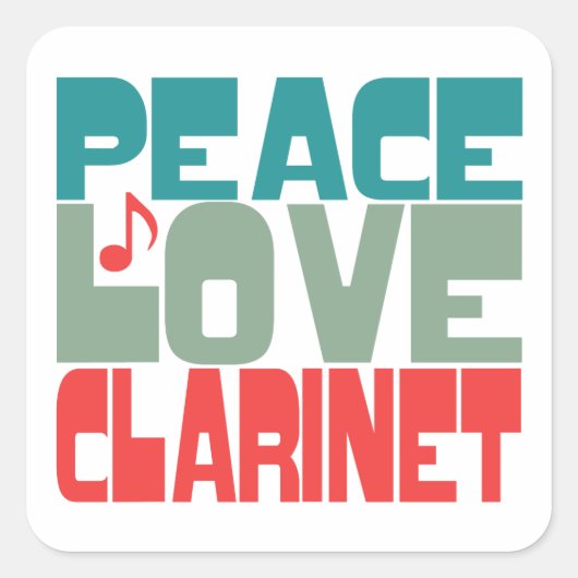 Peace Love Clarinet Vierkante Sticker (Voorkant)
