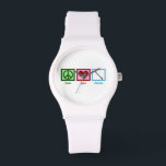 Peace Love Clarinets Horloge<br><div class="desc">Een vredesteken, hart en een klarinet maken een leuk cadeau voor een muzikant.</div>