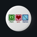 Peace Love Clarinets Ronde Button 5,7 Cm<br><div class="desc">cadeau van Peace Love Clarinets. Een schattige klarinetspeler is ontworpen voor orkest of band met een  vredesteken,  hart en het instrument.</div>