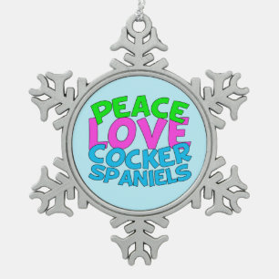 Peace Love Cocker Spaniels Tin Sneeuwvlok Ornament