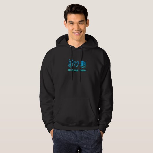 Peace Love Coding Coder Software Developer Program Hoodie (Voorkant volledig)