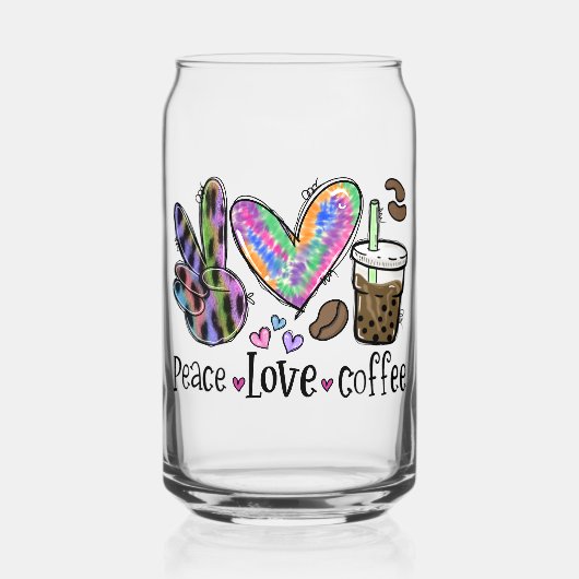 Peace Love Coffee Blikvorm Glas (Achterkant)