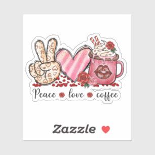 Peace Love Coffee Hearts Pink Valentijns's Sticker
