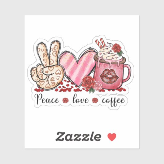 Peace Love Coffee Hearts Pink Valentijns's Sticker (Vel)